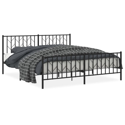 Bedframe Met Hoofd- En Voeteneinde Metaal 183 x 213 cm Zwart met hoofdbord & voetbord