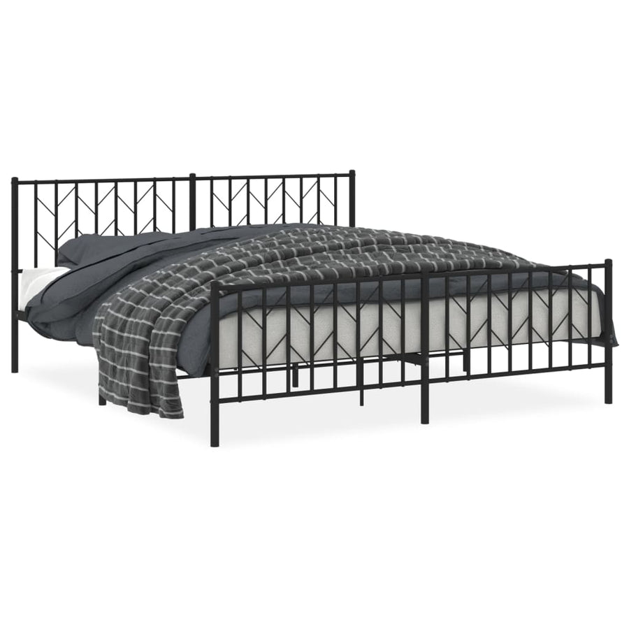 Bedframe Met Hoofd- En Voeteneinde Metaal 183 x 213 cm Zwart met hoofdbord & voetbord