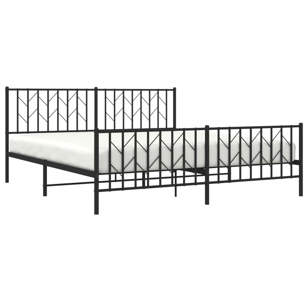 Bedframe Met Hoofd- En Voeteneinde Metaal 183 x 213 cm Zwart met hoofdbord & voetbord