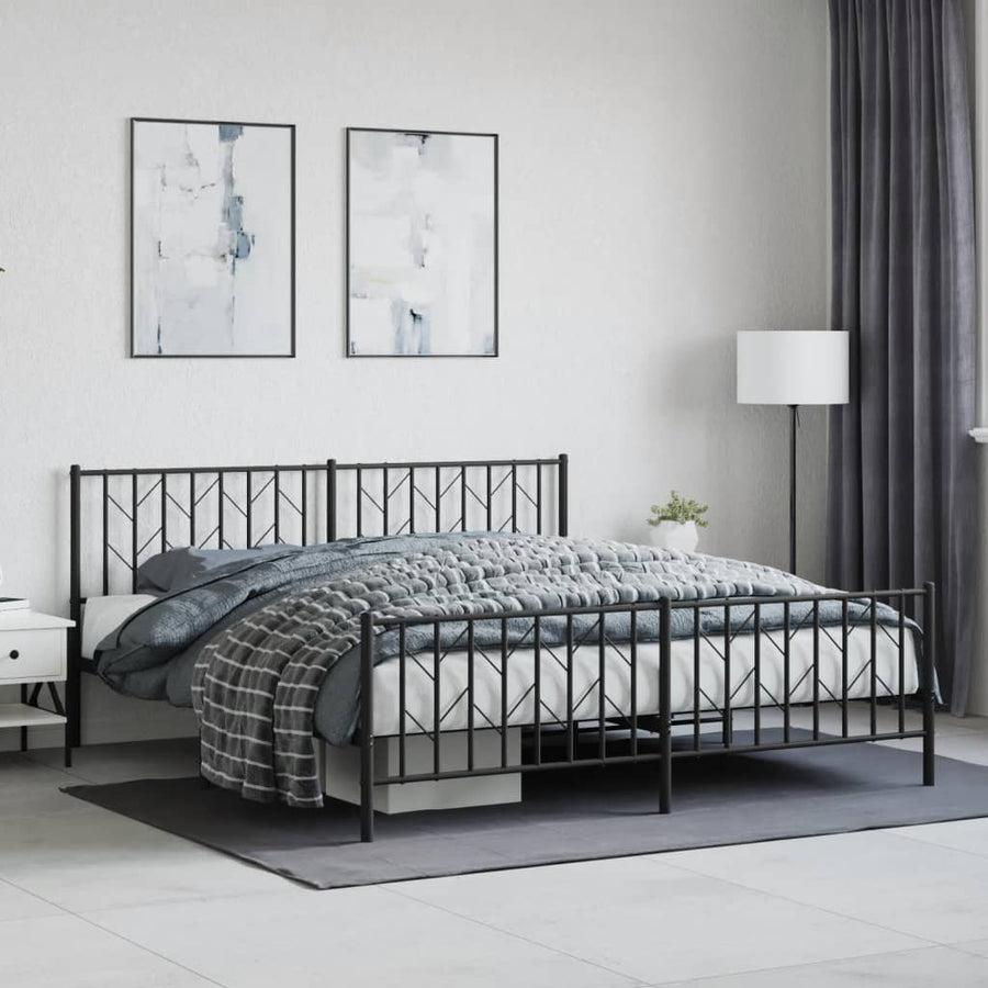 Bedframe Met Hoofd- En Voeteneinde Metaal 183 x 213 cm Zwart met hoofdbord & voetbord