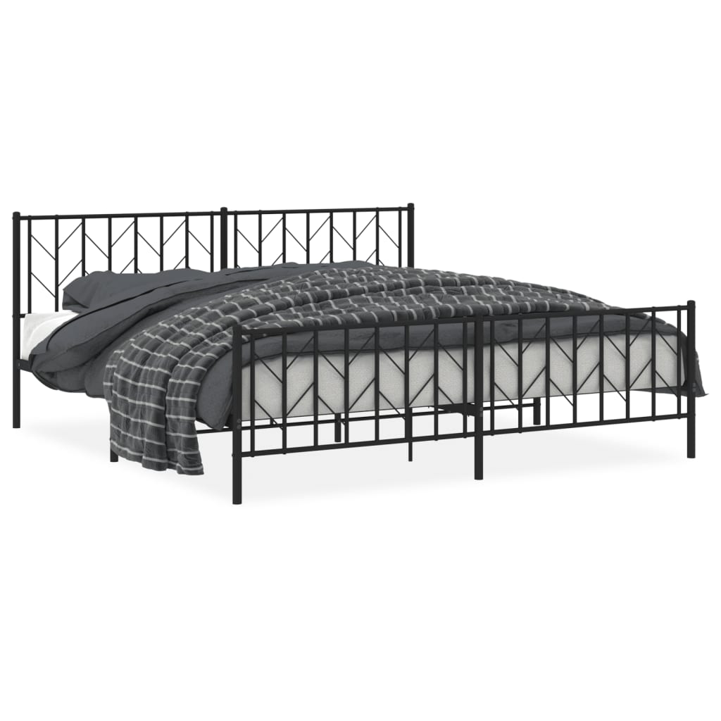 Bedframe Met Hoofd- En Voeteneinde Metaal 193 x 203 cm Zwart met hoofdbord & voetbord