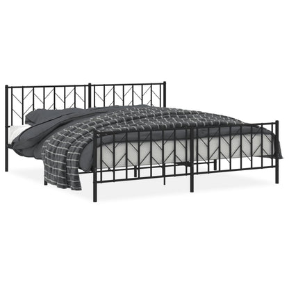 Bedframe Met Hoofd- En Voeteneinde Metaal 193 x 203 cm Zwart met hoofdbord & voetbord