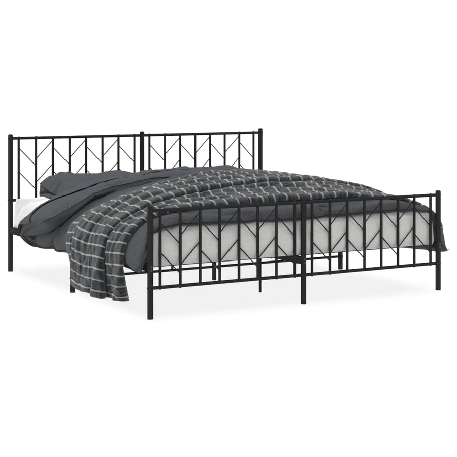 Bedframe Met Hoofd- En Voeteneinde Metaal 193 x 203 cm Zwart met hoofdbord & voetbord