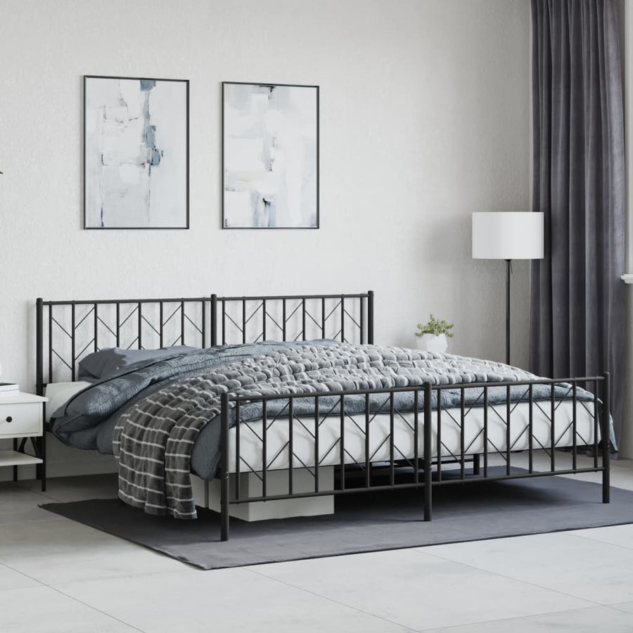 Bedframe Met Hoofd- En Voeteneinde Metaal 193 x 203 cm Zwart met hoofdbord & voetbord