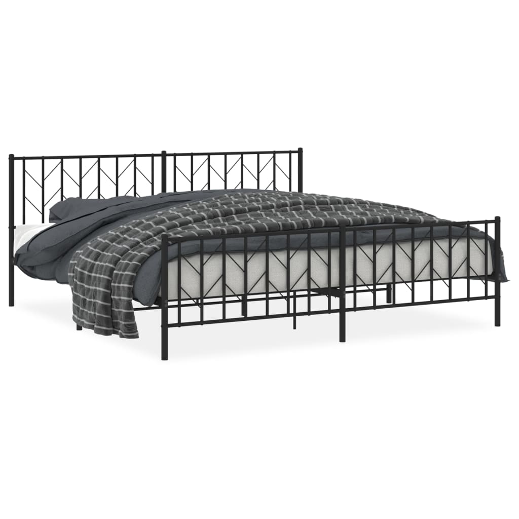 Bedframe Met Hoofd- En Voeteneinde Metaal 200 x 200 cm Zwart met hoofdbord & voetbord