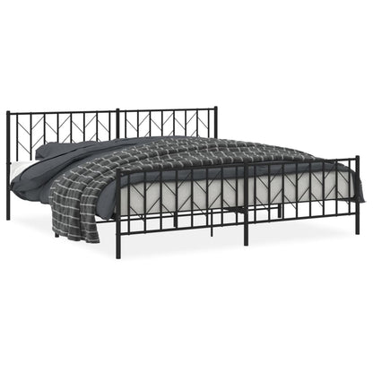 Bedframe Met Hoofd- En Voeteneinde Metaal 200 x 200 cm Zwart met hoofdbord & voetbord