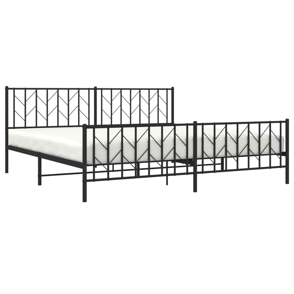 Bedframe Met Hoofd- En Voeteneinde Metaal 200 x 200 cm Zwart met hoofdbord & voetbord