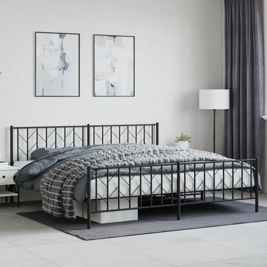 Bedframe Met Hoofd- En Voeteneinde Metaal 200 x 200 cm Zwart met hoofdbord & voetbord