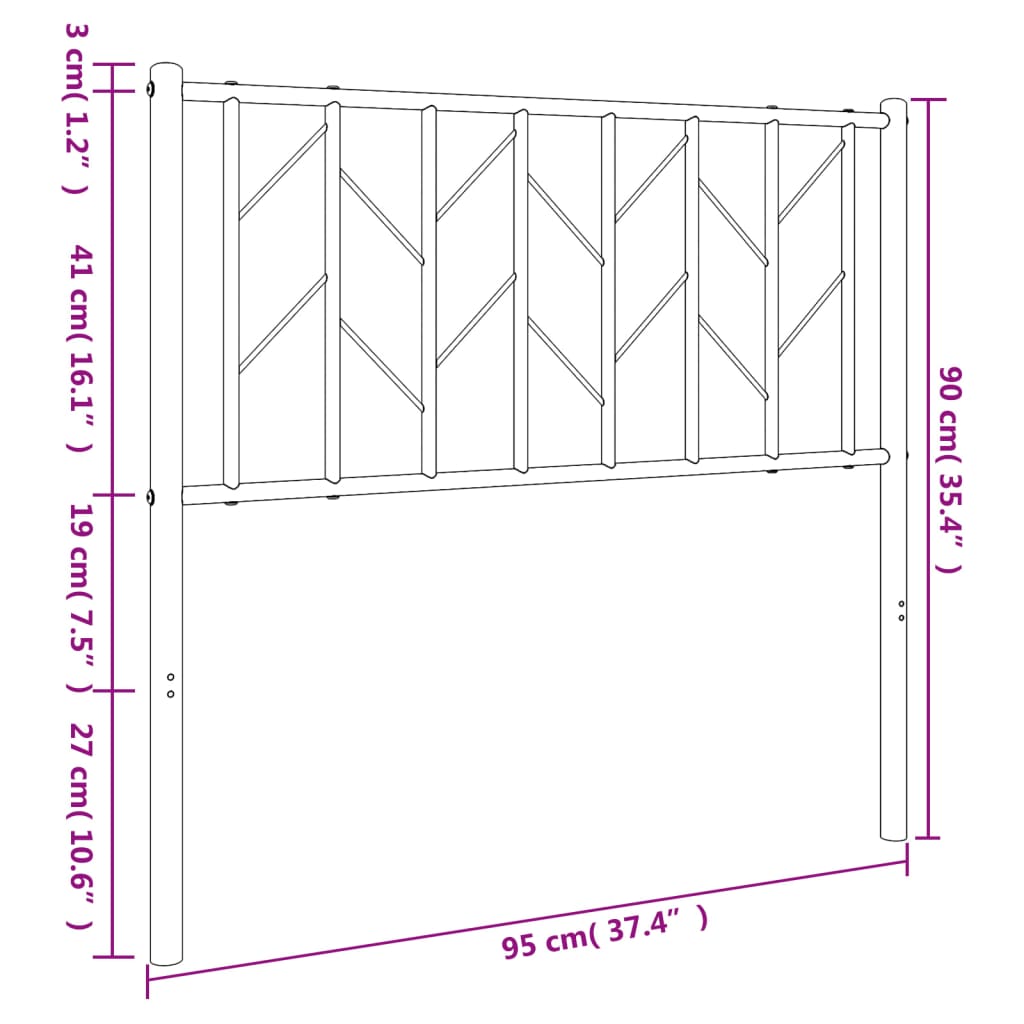 Hoofdbord Metaal 90 cm Zwart