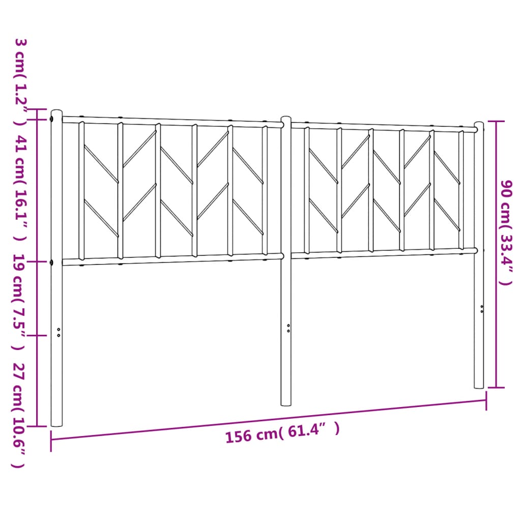 Hoofdbord Metaal 150 cm Zwart