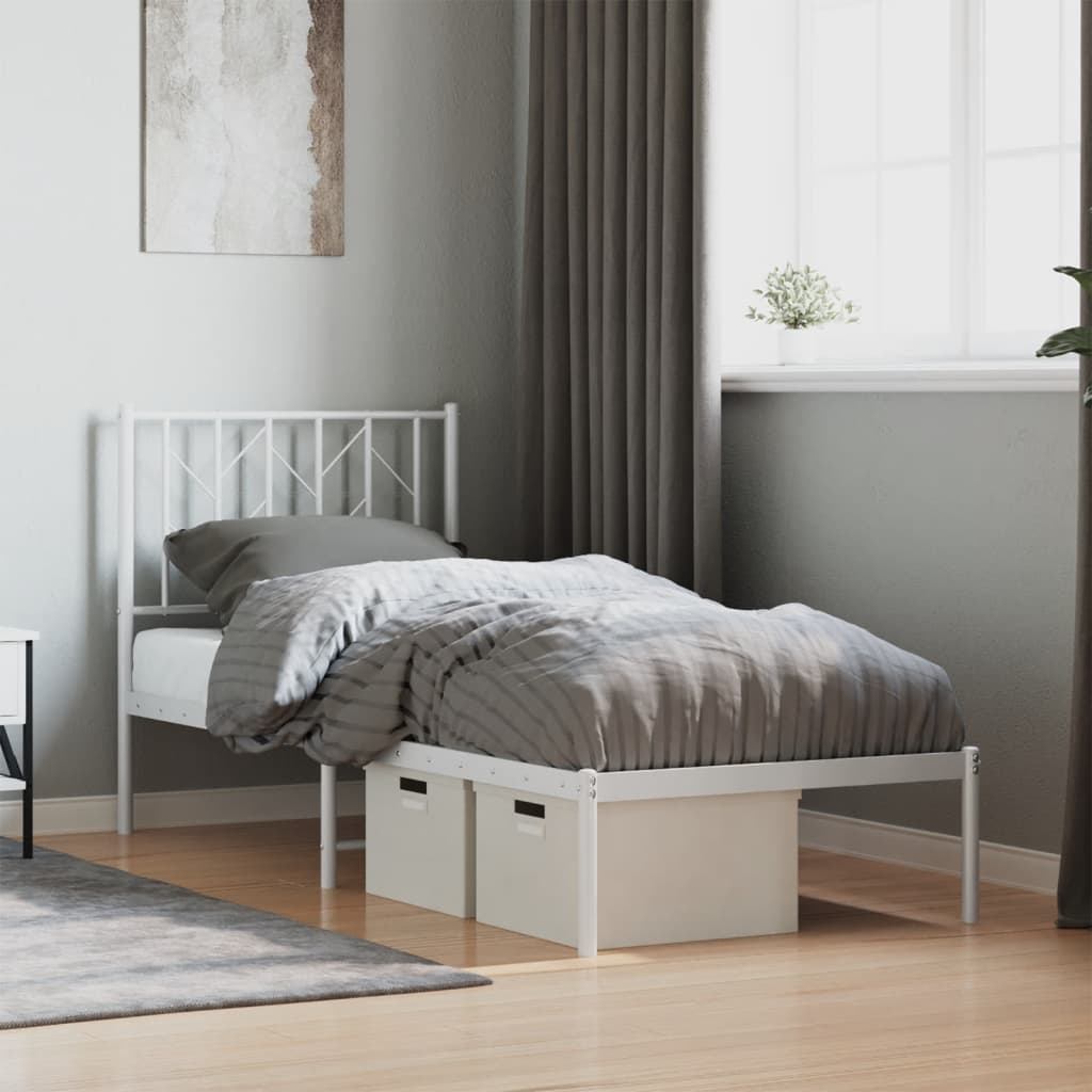 Bedframe met hoofdbord zonder matras metaal wit 75x190 cm