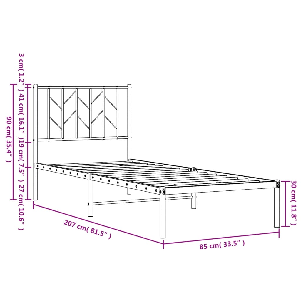 Bedframe Metaal 80 x 200 cm Wit met hoofdbord
