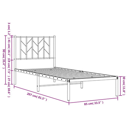 Bedframe Metaal 80 x 200 cm Wit met hoofdbord