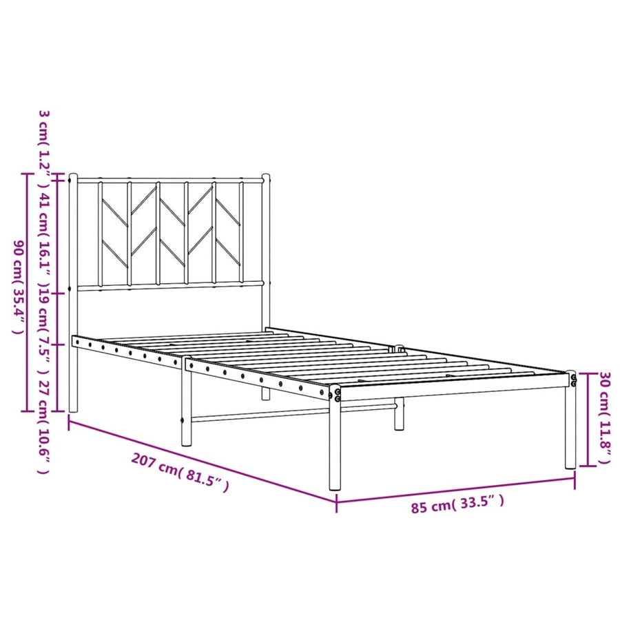 Bedframe Metaal 80 x 200 cm Wit met hoofdbord