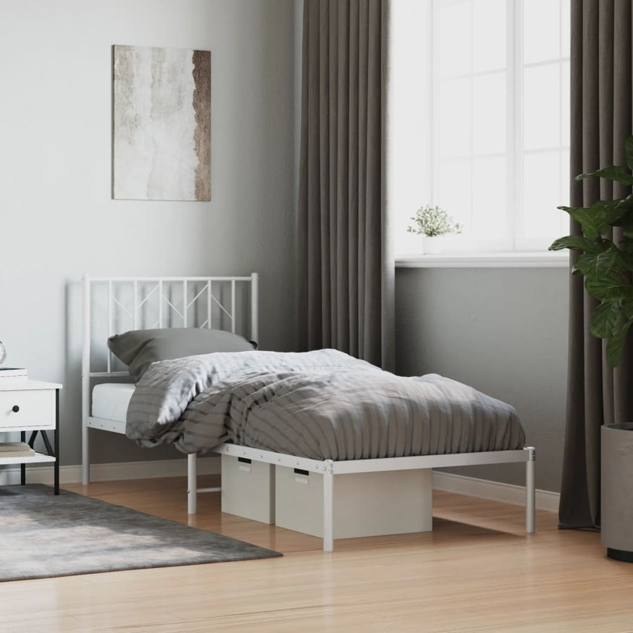 Bedframe Metaal 80 x 200 cm Wit met hoofdbord