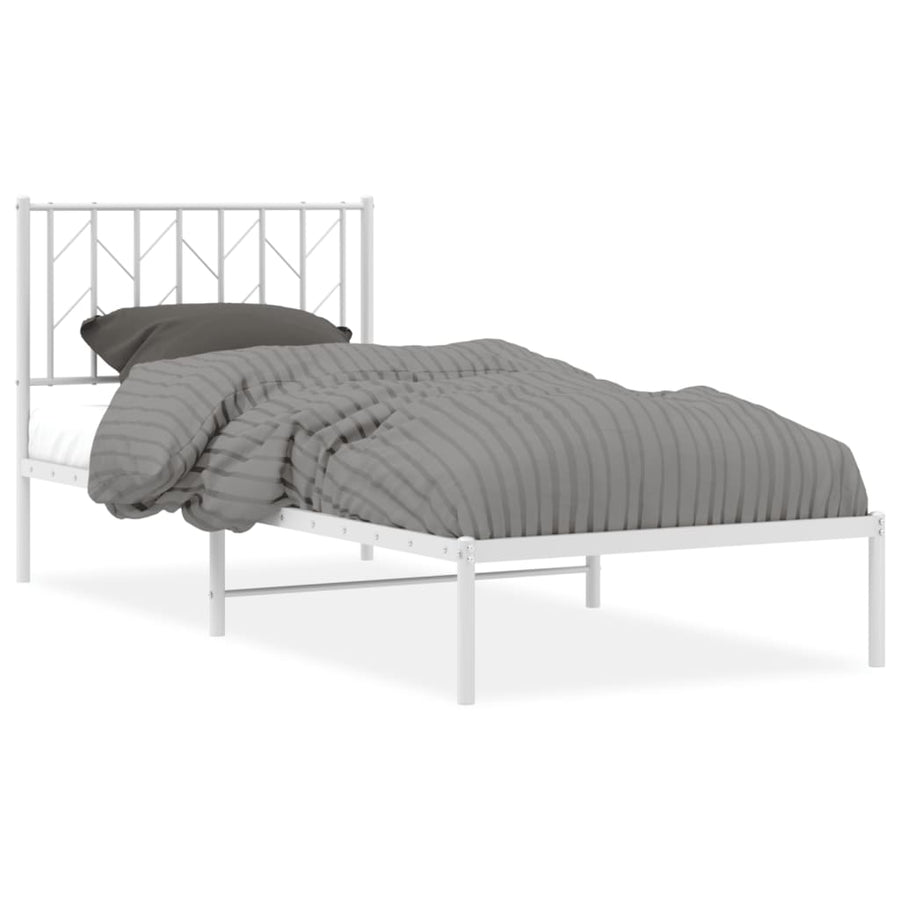 Bedframe Metaal 90 x 190 cm Wit met hoofdbord