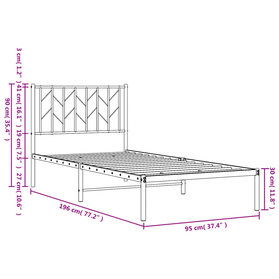 Bedframe Metaal 90 x 190 cm Wit met hoofdbord