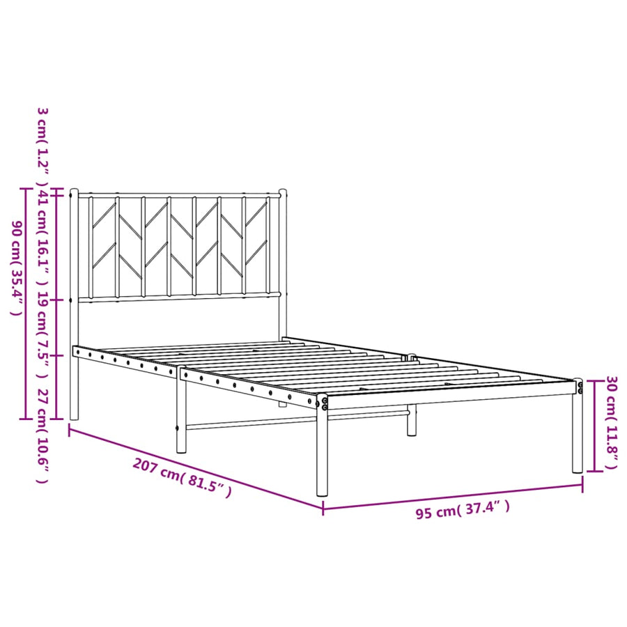 Bedframe Metaal 90 x 200 cm Wit met hoofdbord