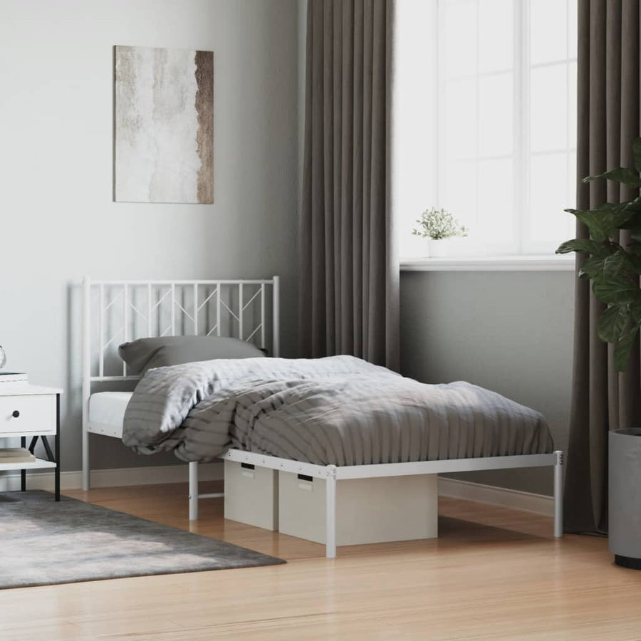 Bedframe Metaal 90 x 200 cm Wit met hoofdbord