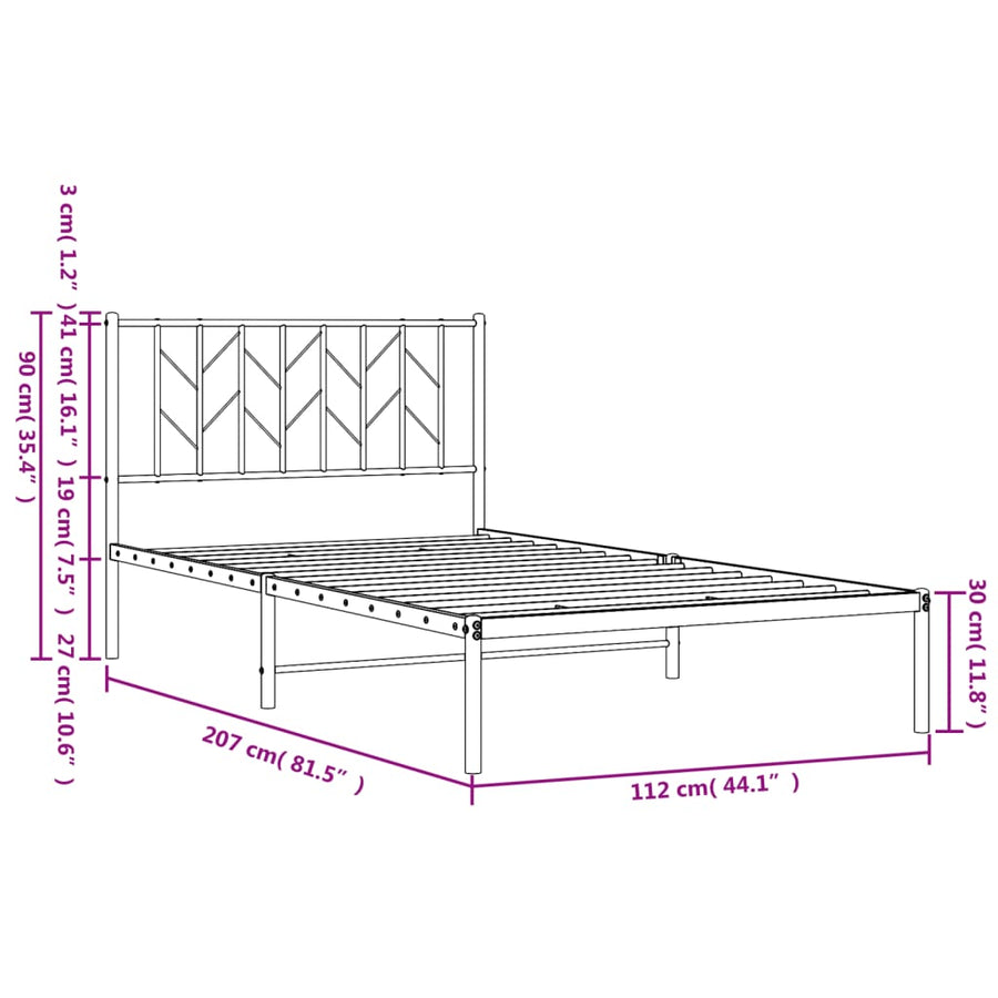 Bedframe Metaal 107 x 203 cm Wit met hoofdbord