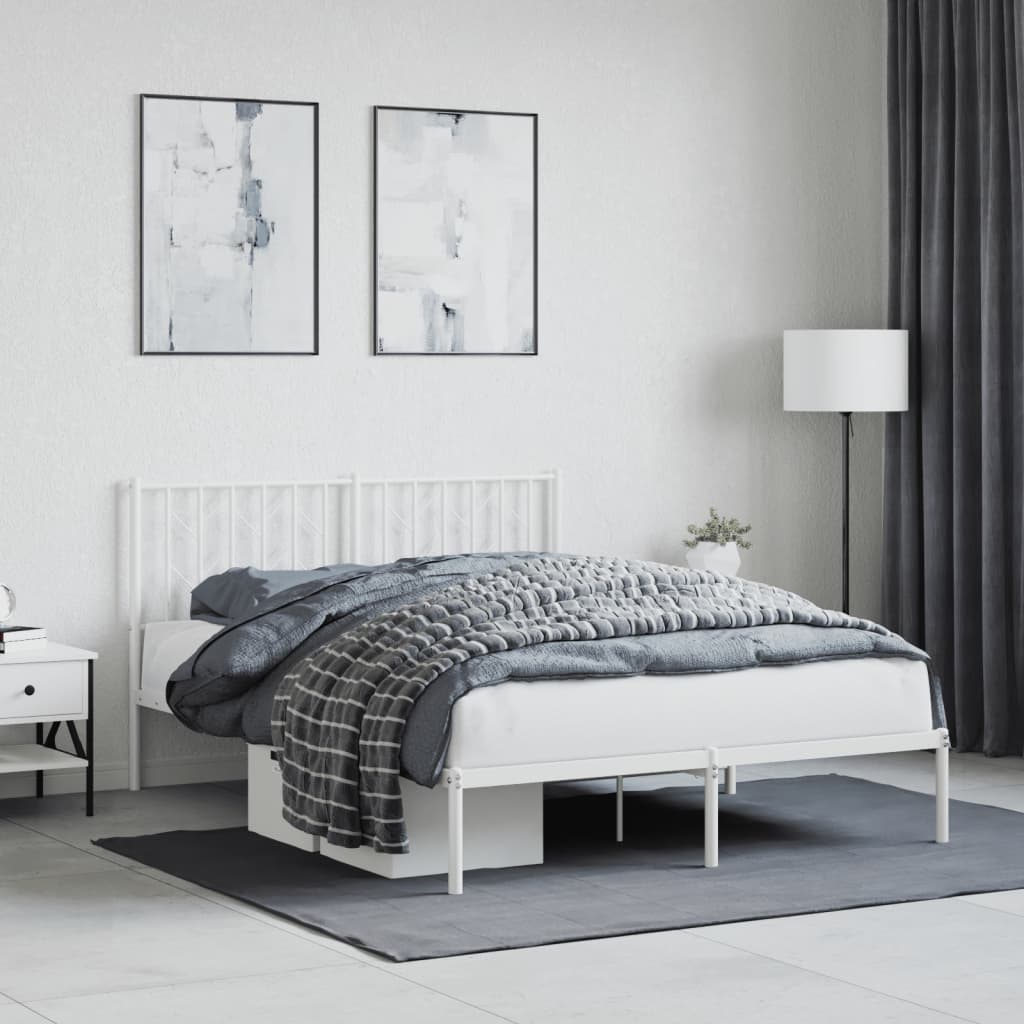 Bedframe Metaal 140 x 190 cm Wit met hoofdbord