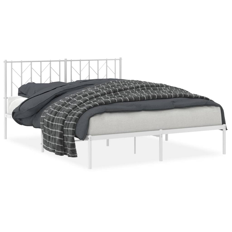 Bedframe Metaal 150 x 200 cm Wit met hoofdbord