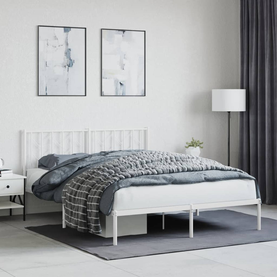 Bedframe Metaal 150 x 200 cm Wit met hoofdbord