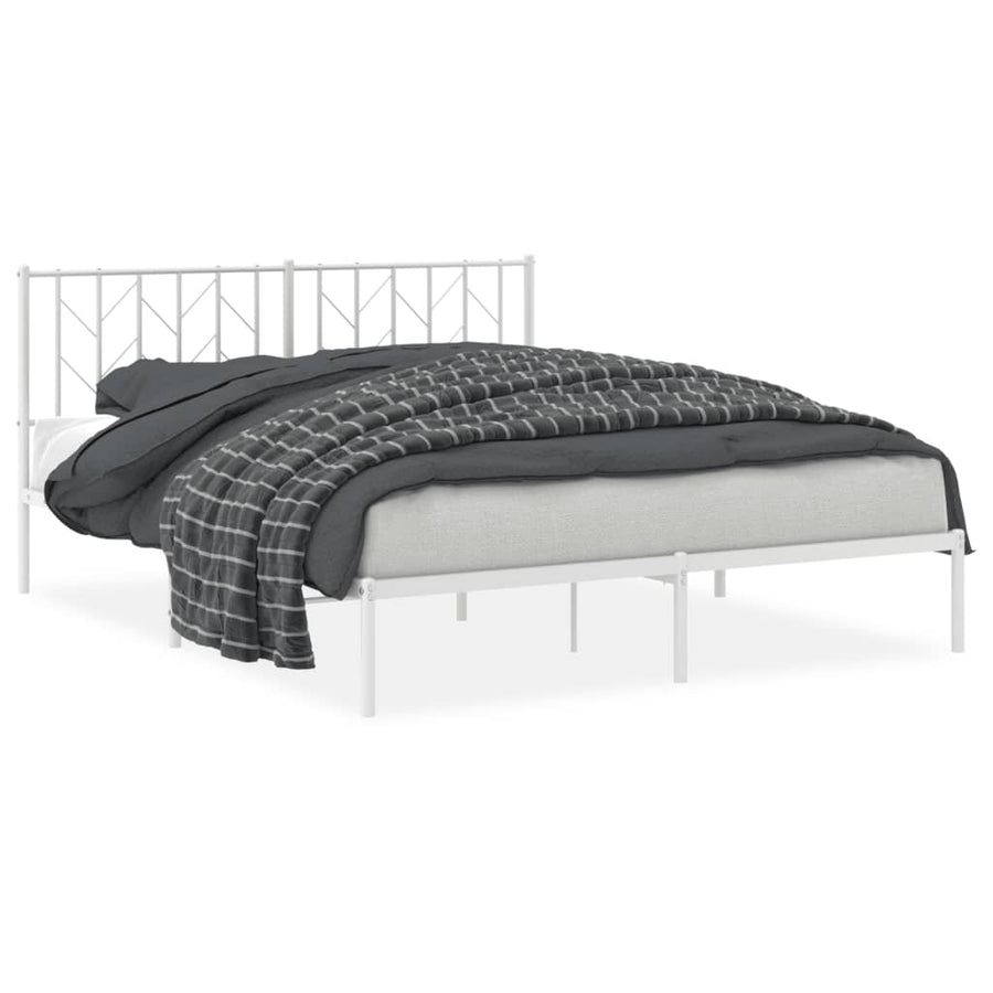 Bedframe Metaal 160 x 200 cm Wit met hoofdbord