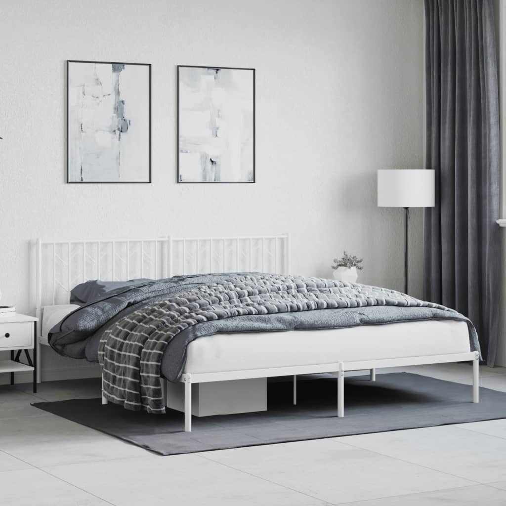 Bedframe Metaal 183 x 213 cm Wit met hoofdbord
