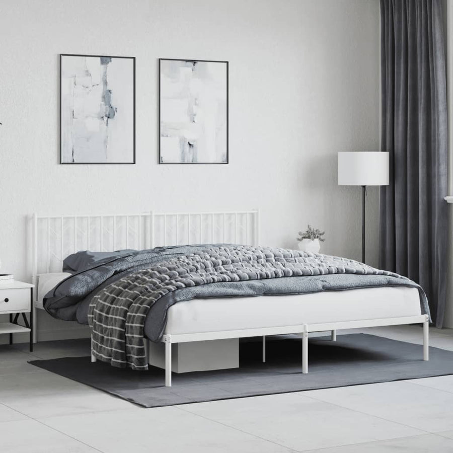 Bedframe Metaal 183 x 213 cm Wit met hoofdbord