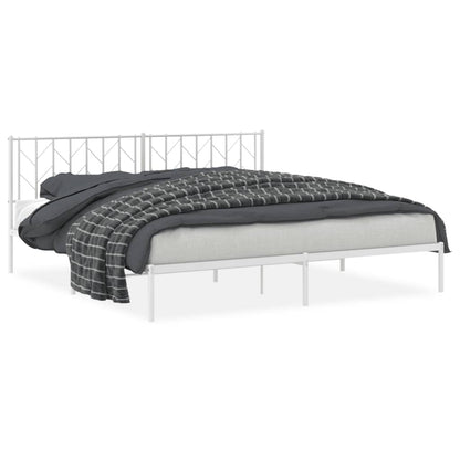 Bedframe Metaal 193 x 203 cm Wit met hoofdbord