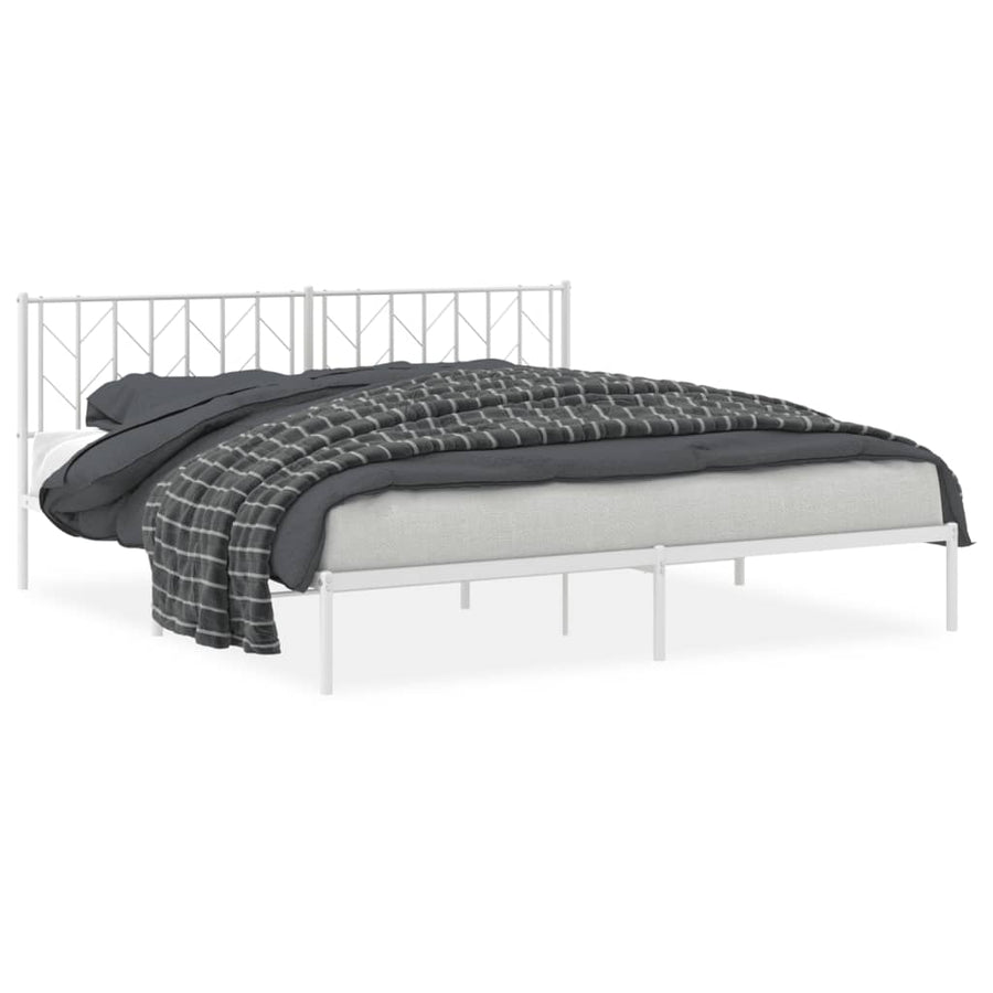 Bedframe Metaal 193 x 203 cm Wit met hoofdbord