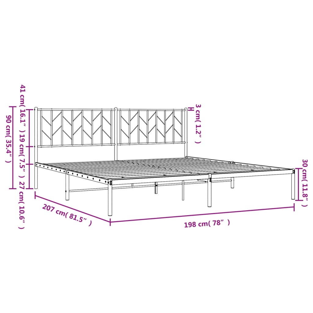 Bedframe Metaal 193 x 203 cm Wit met hoofdbord