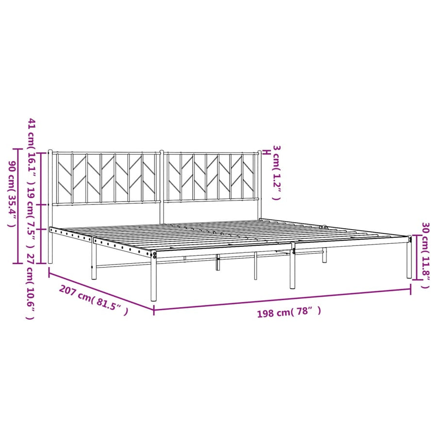 Bedframe Metaal 193 x 203 cm Wit met hoofdbord