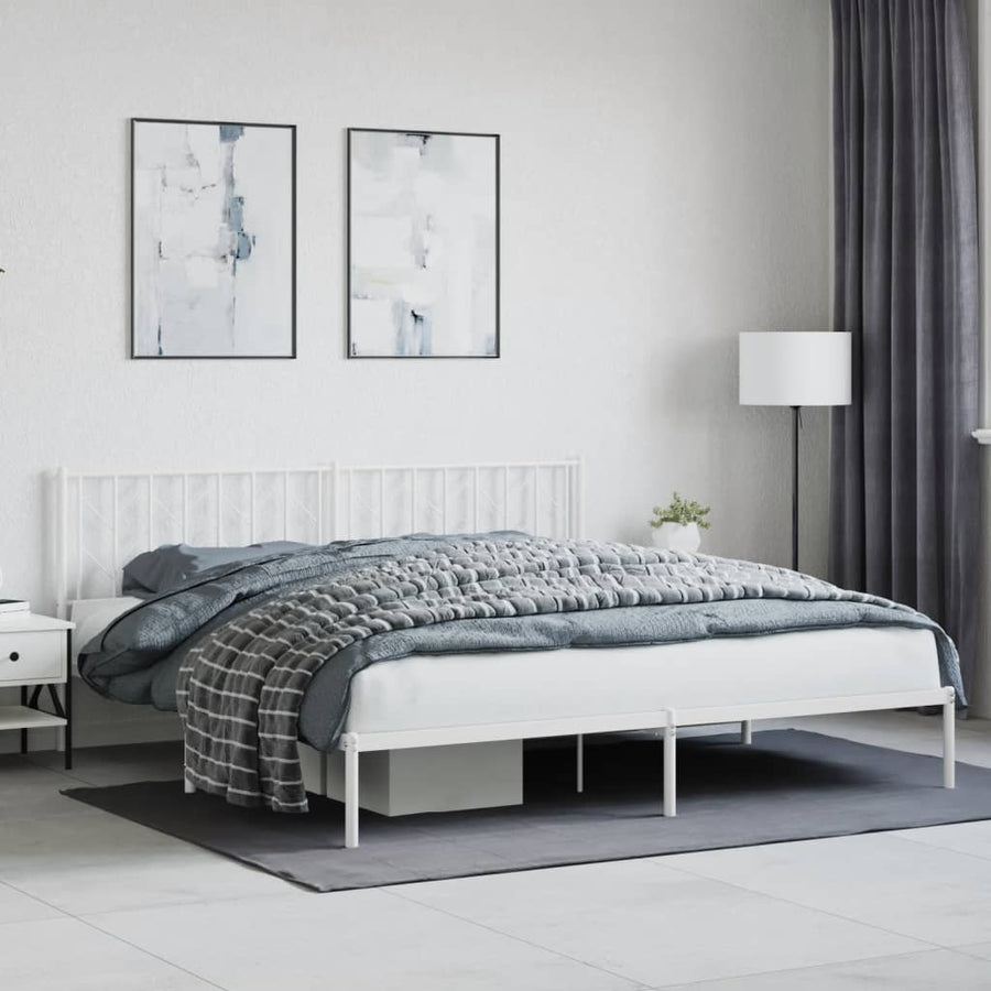 Bedframe Metaal 193 x 203 cm Wit met hoofdbord