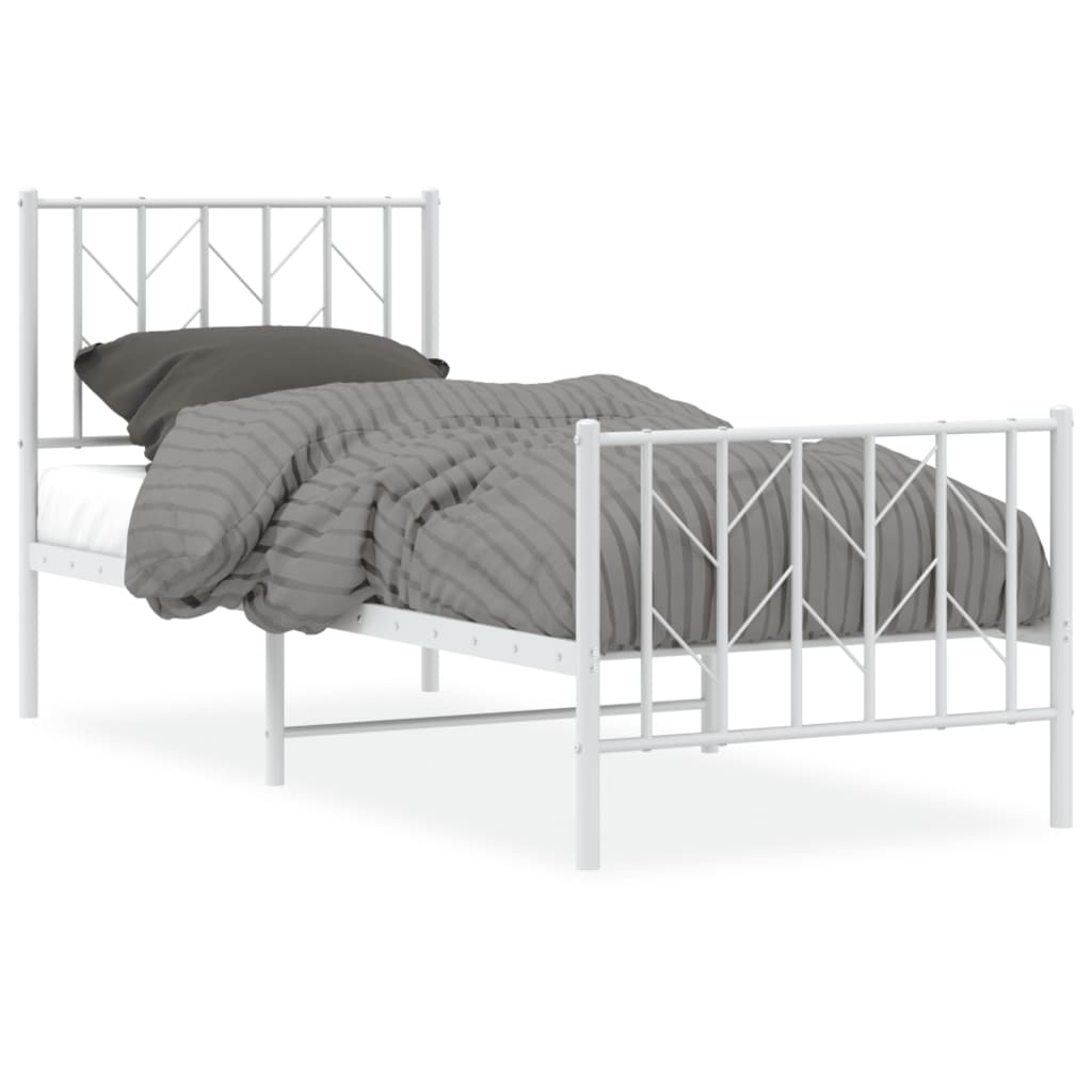 Bedframe Met Hoofd- En Voeteneinde Metaal 75 x 190 cm Wit met hoofdbord & voetbord