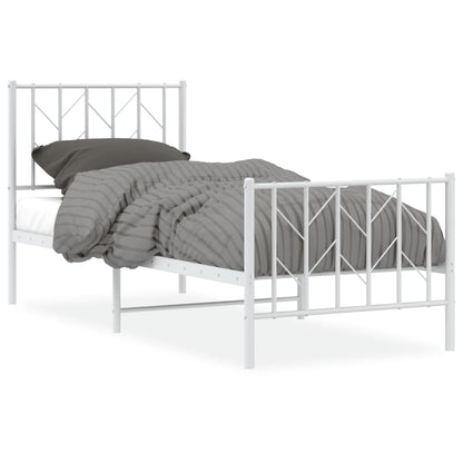 Bedframe Met Hoofd- En Voeteneinde Metaal 75 x 190 cm Wit met hoofdbord & voetbord