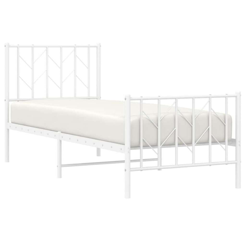 Bedframe Met Hoofd- En Voeteneinde Metaal 75 x 190 cm Wit met hoofdbord & voetbord