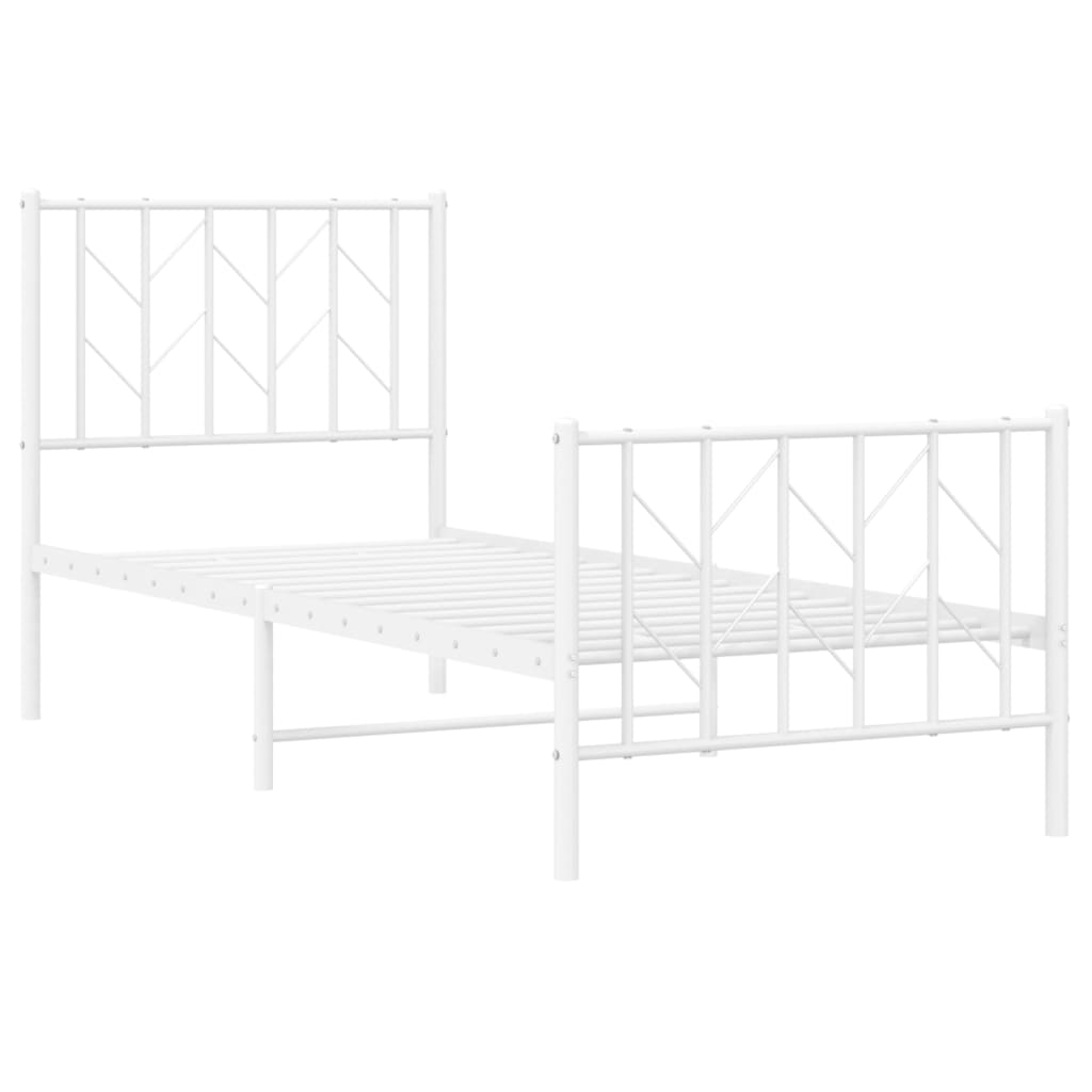 Bedframe Met Hoofd- En Voeteneinde Metaal 75 x 190 cm Wit met hoofdbord & voetbord