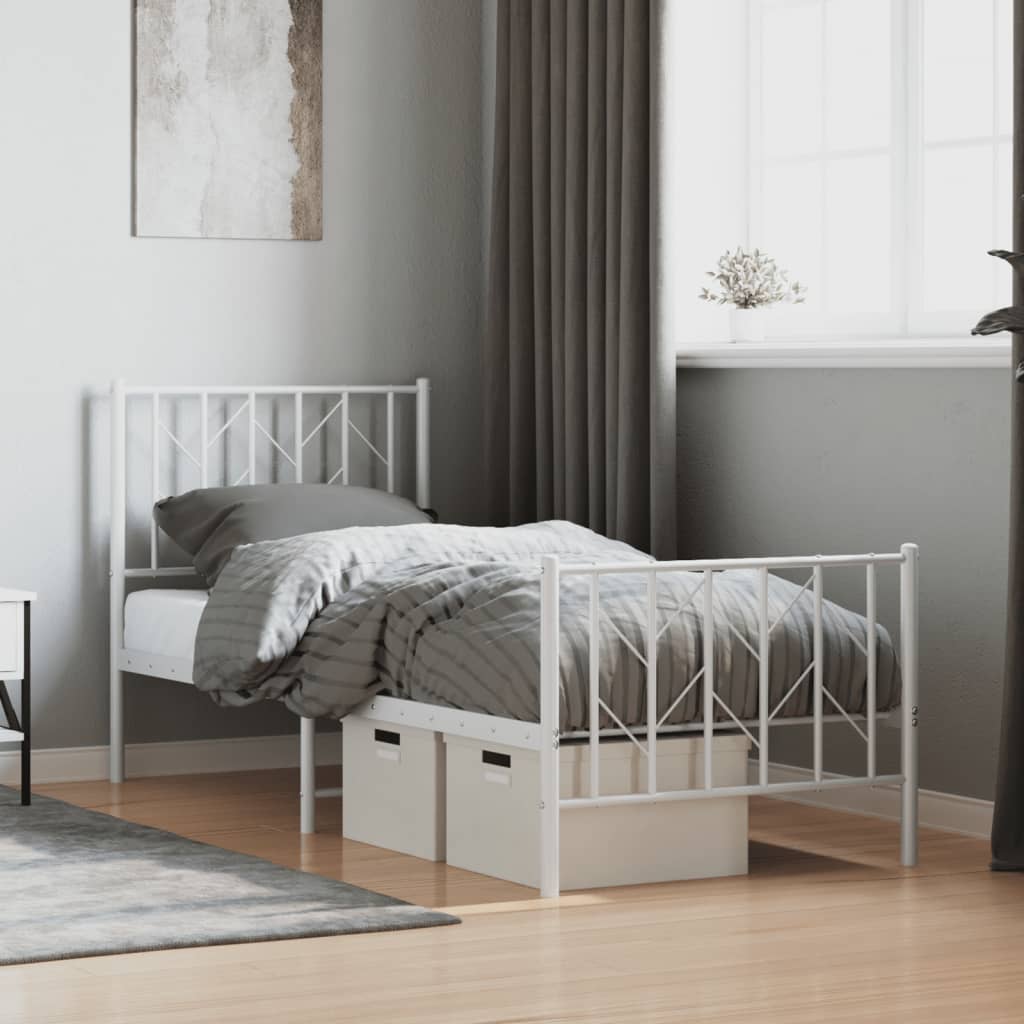 Bedframe Met Hoofd- En Voeteneinde Metaal 75 x 190 cm Wit met hoofdbord & voetbord
