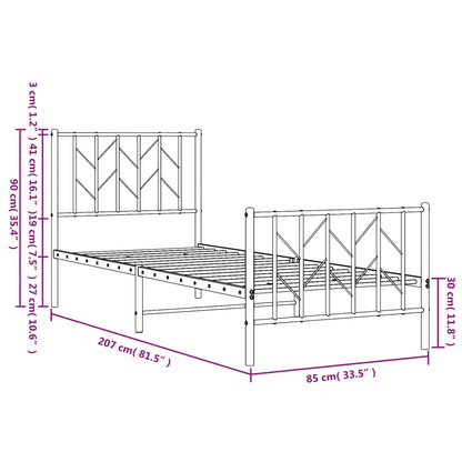 Bedframe Met Hoofd- En Voeteneinde Metaal 80 x 200 cm Wit met hoofdbord & voetbord