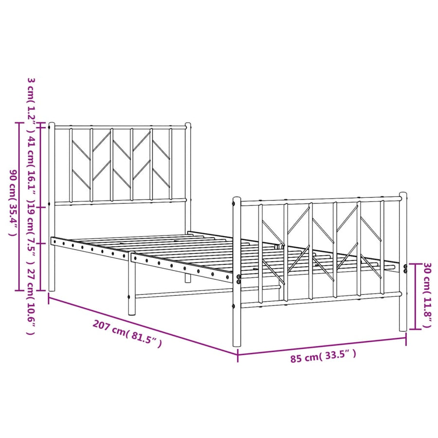 Bedframe Met Hoofd- En Voeteneinde Metaal 80 x 200 cm Wit met hoofdbord & voetbord