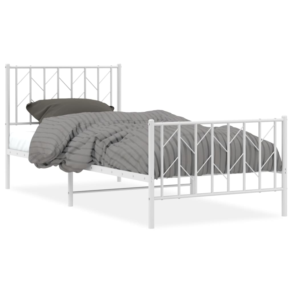 Bedframe Met Hoofd- En Voeteneinde Metaal 90 x 200 cm Wit met hoofdbord & voetbord