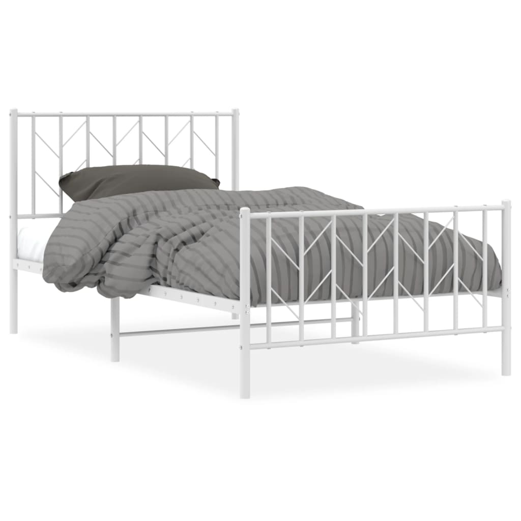 Bedframe Met Hoofd- En Voeteneinde Metaal 100 x 190 cm Wit met hoofdbord & voetbord