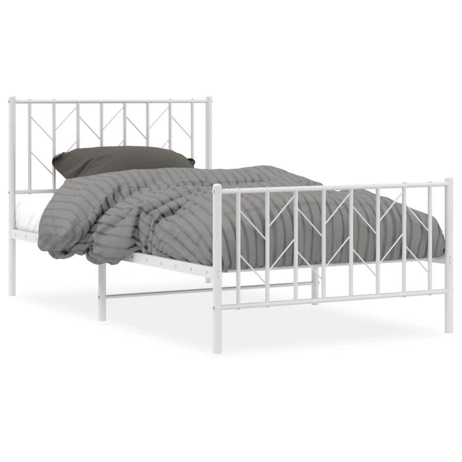 Bedframe Met Hoofd- En Voeteneinde Metaal 100 x 190 cm Wit met hoofdbord & voetbord