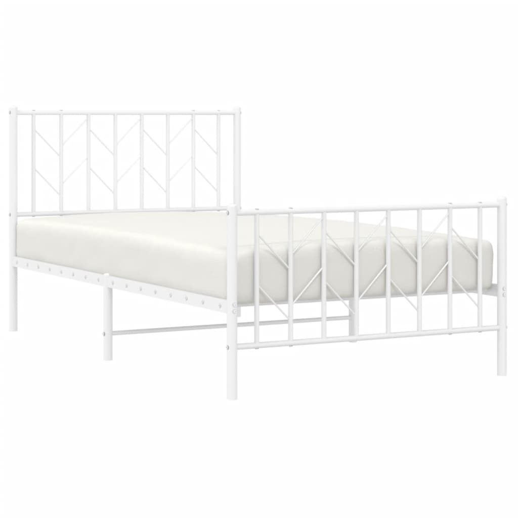 Bedframe Met Hoofd- En Voeteneinde Metaal 100 x 190 cm Wit met hoofdbord & voetbord