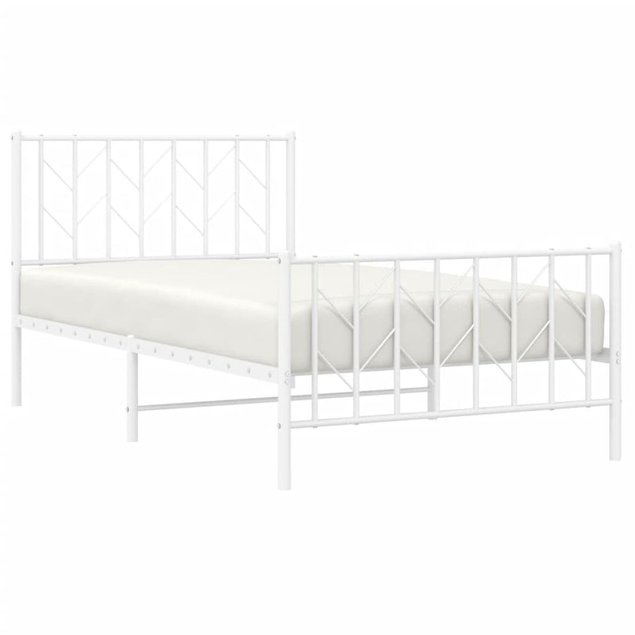 Bedframe Met Hoofd- En Voeteneinde Metaal 100 x 190 cm Wit met hoofdbord & voetbord