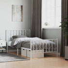 Bedframe Met Hoofd- En Voeteneinde Metaal 100 x 190 cm Wit met hoofdbord & voetbord