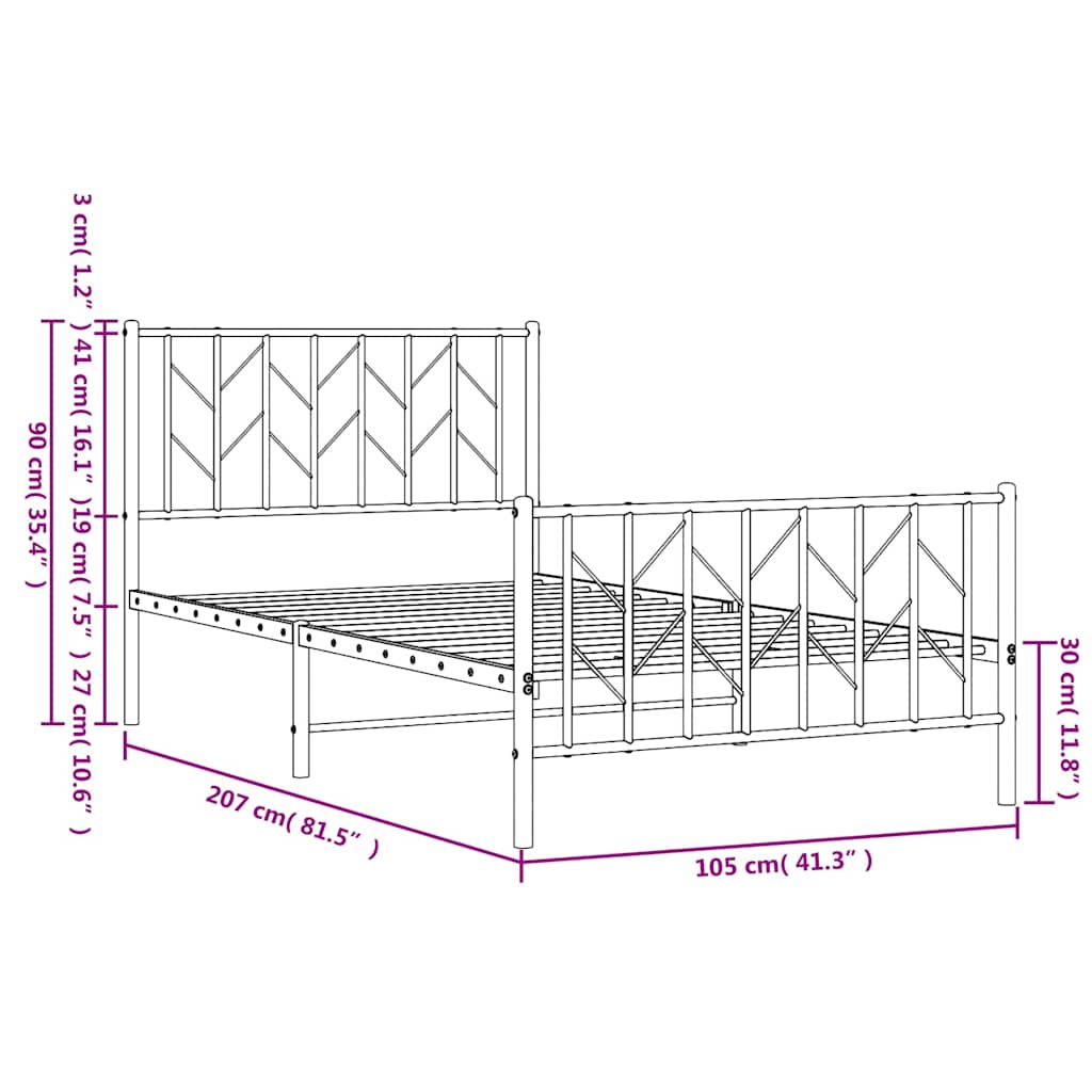 Bedframe Met Hoofd- En Voeteneinde Metaal 100 x 200 cm