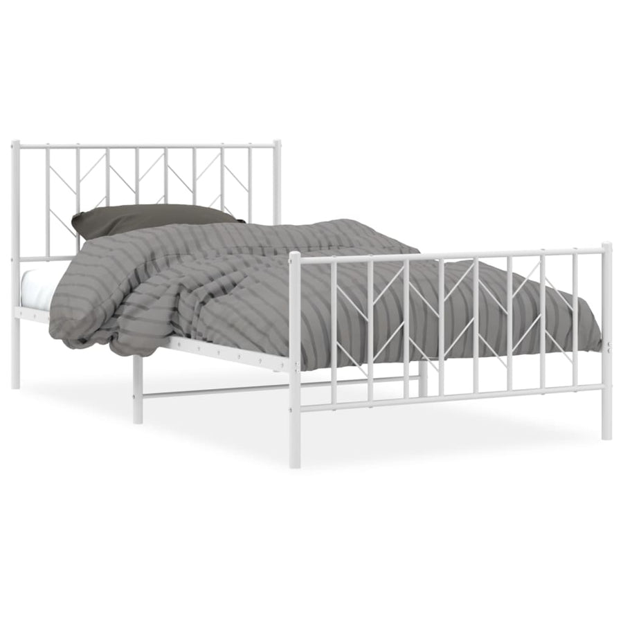 Bedframe Met Hoofd- En Voeteneinde Metaal 107 x 203 cm Wit met hoofdbord & voetbord